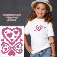 Nažehlovací třpytivý potisk se srdíčky - růžový